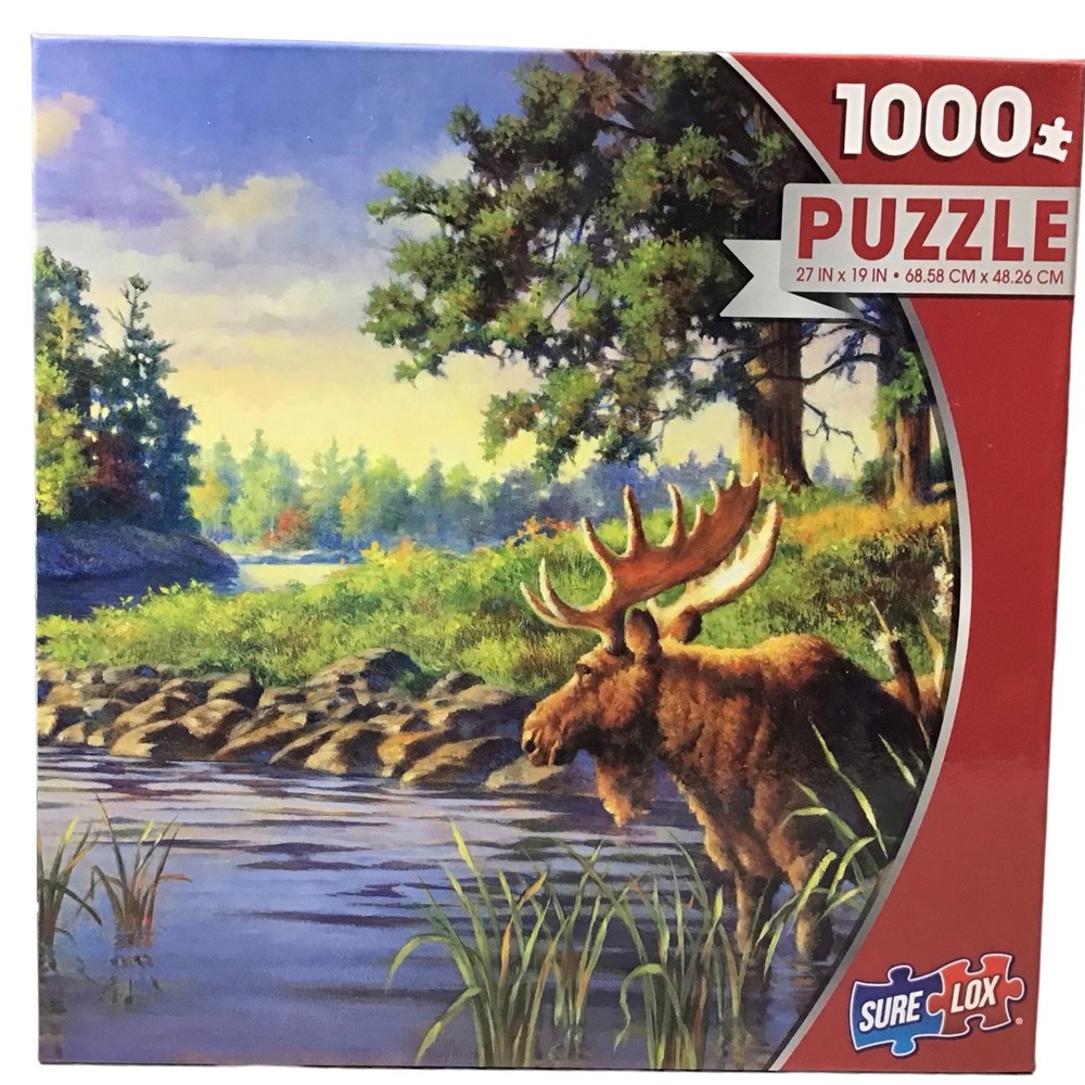 Sure Lox Jigsaw Puzzle Moose Cabin Scene 1000 Pieces Ducks Pond Cattails